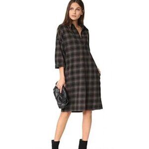 Vince Plaid Easy Pullover Cotton Dress in Military Lagenlook Size Large Goth